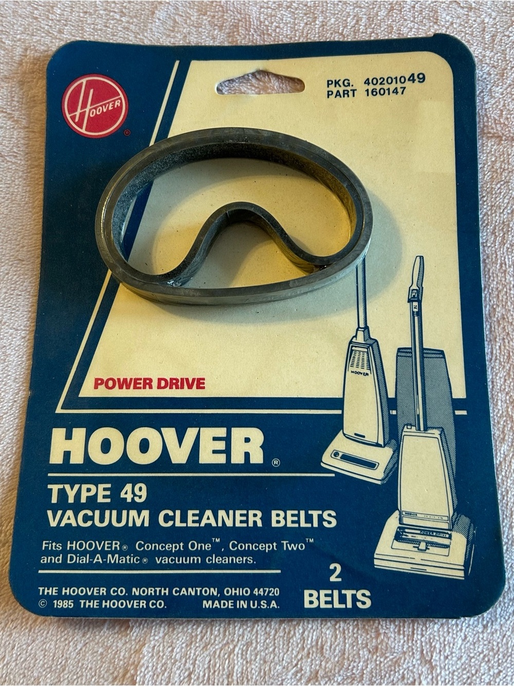 Hoover Type 49 vacuum cleaner belts part no. 160147 pkg. 40201049 set of 2 belts